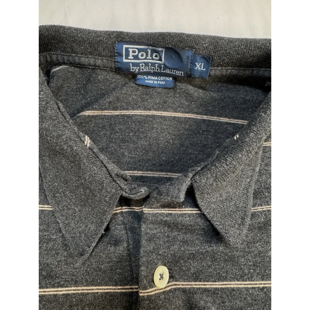 Polo‎ Ralph Lauren Shirt Mens XL Charcoal Striped Rugby Polo 100% Pima Cotton
